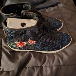 Steve Madden Black and Blue Floral High-Top Sneakers